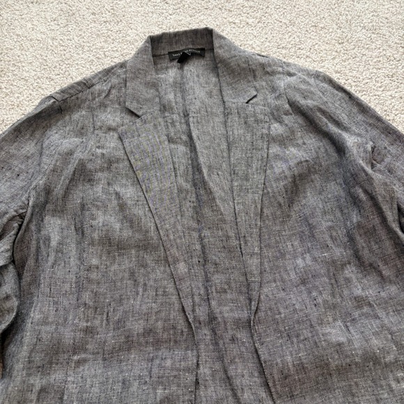 Saks Fifth Avenue Linen Blazer Womens S Gray Unstructured Lagenlook Open Casual - Picture 2 of 7